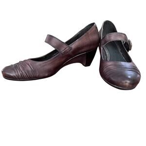 Pikolinos Mary Jane Pumps Heels Size EU 38 Brown Leather Ruched Cottagecore